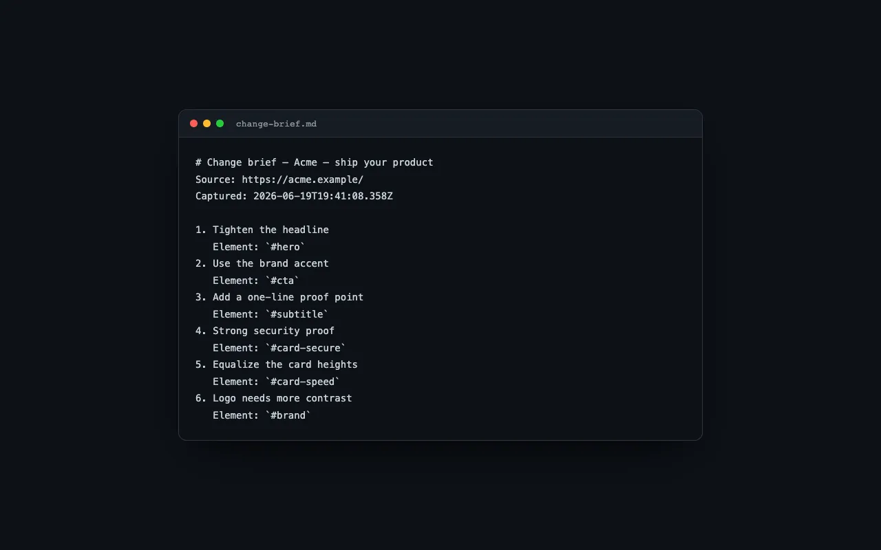 The exported Markdown changelog