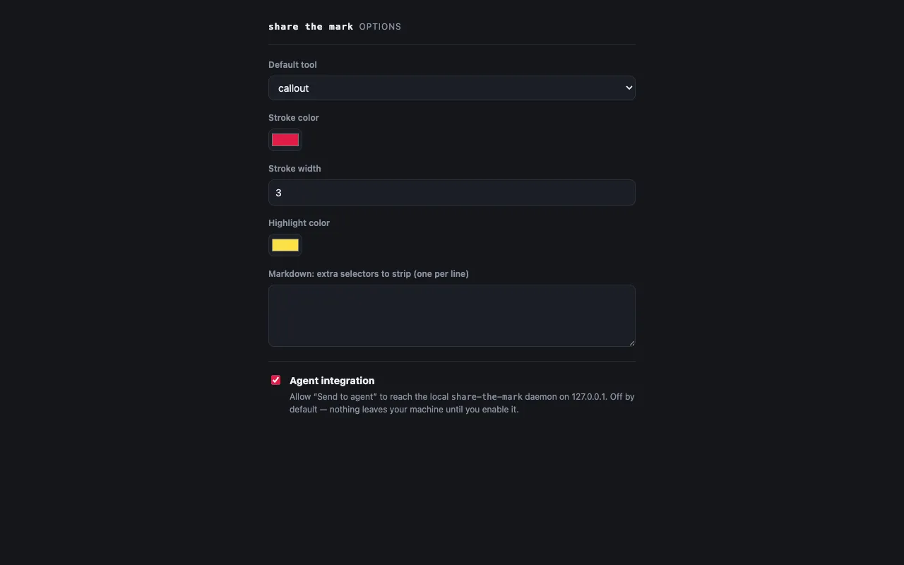 The share-the-mark options page